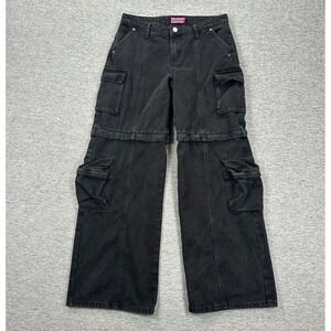 Edikted Jeans Womens Small Black Wide Leg Cargo Convertible Retro Y2K Skater